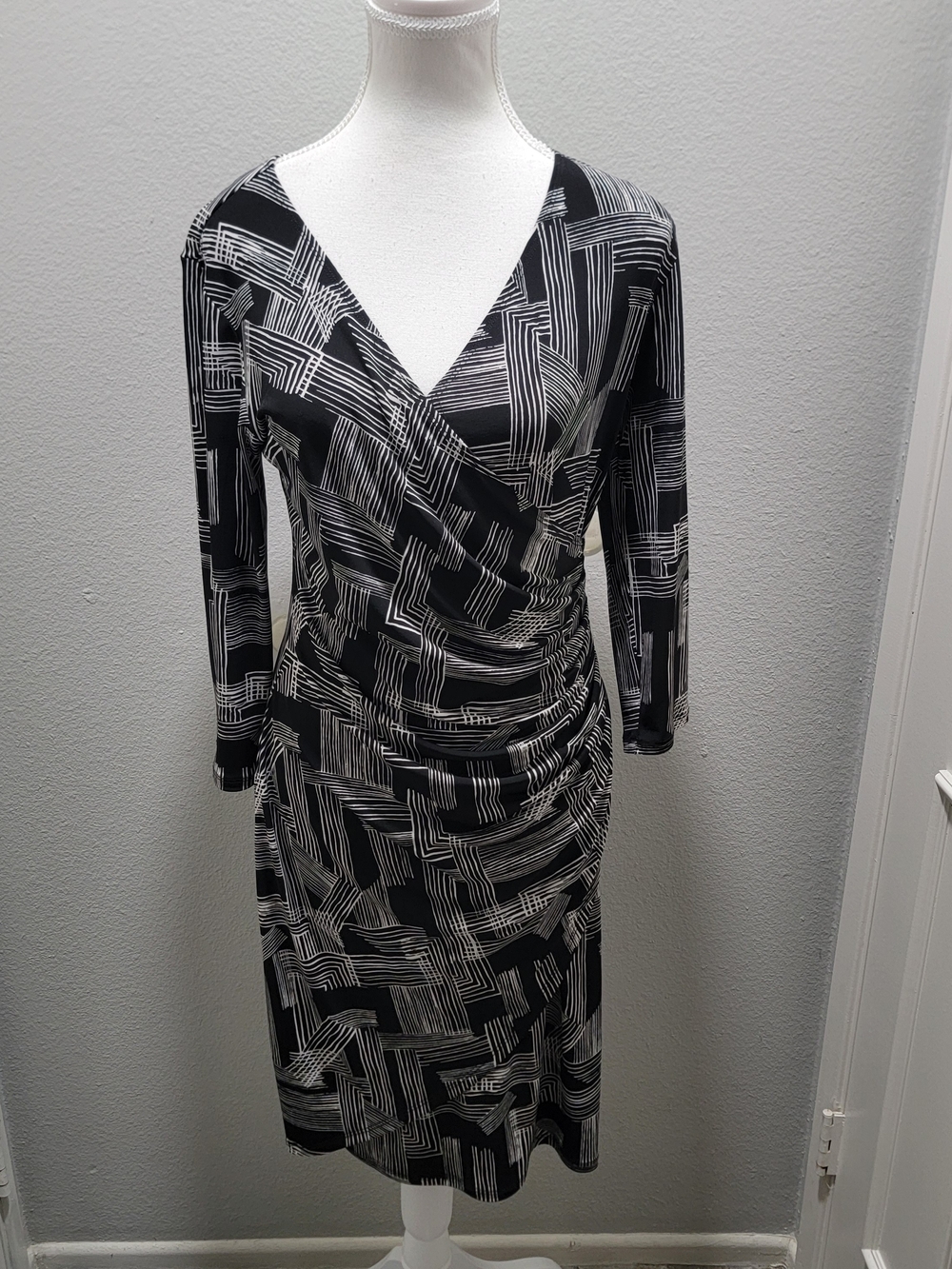 Joseph Ribkoff Black & White Geometric Wrap Dress